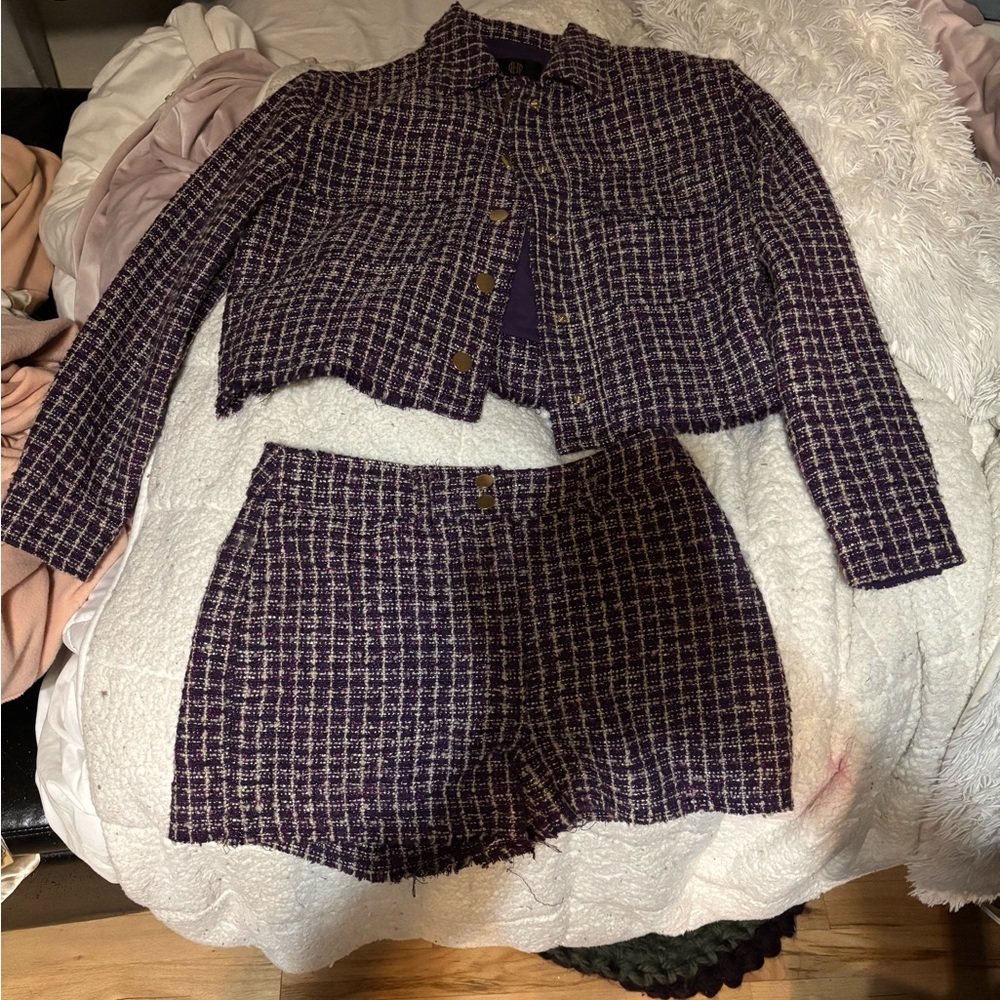 House of Harlow Purple Tweed Jacket and Skirt Set